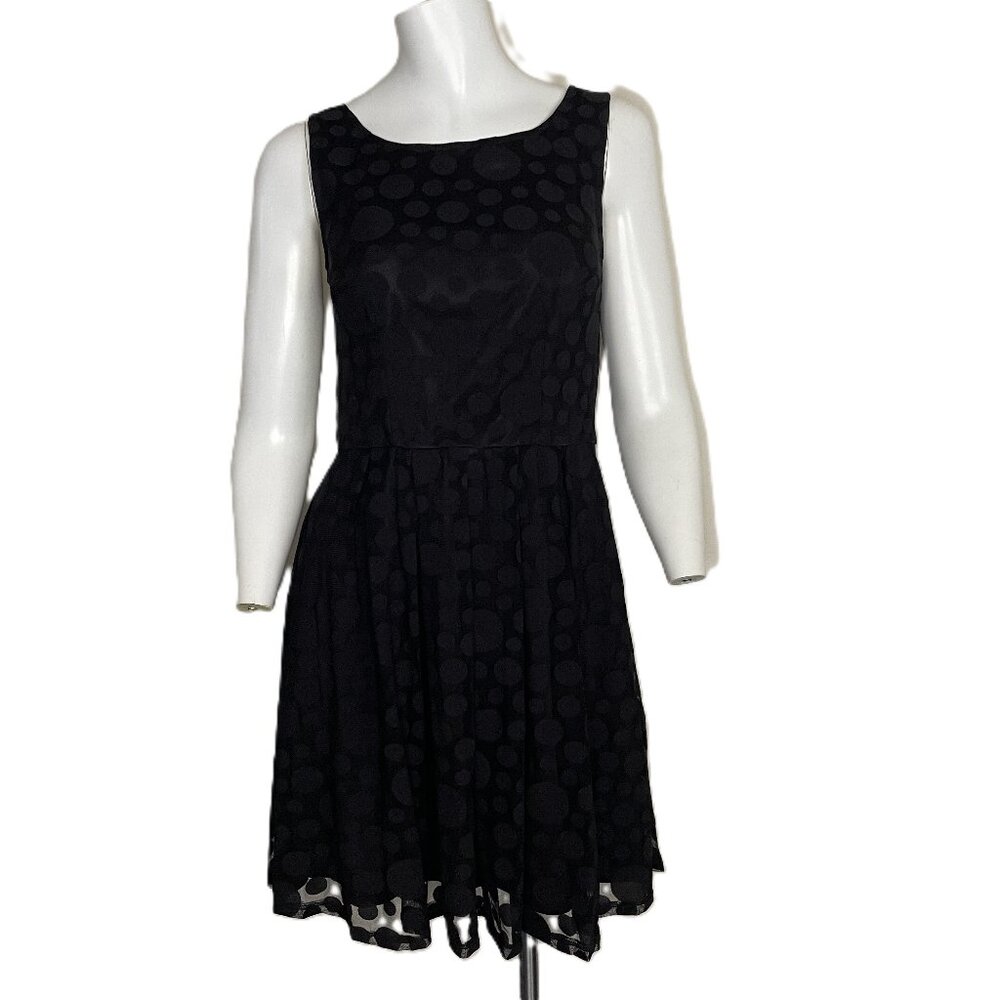 Lauren Conrad Sleeveless Fit Flare Dress Sz 2 Black Polka Dot Chiffon Overlay